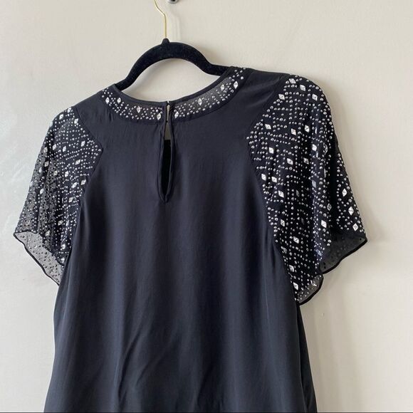 REBBECA Taylor -Silk Rhinestone Sleeve/Neckline Detail Dressy Blouse - Picture 6 of 11